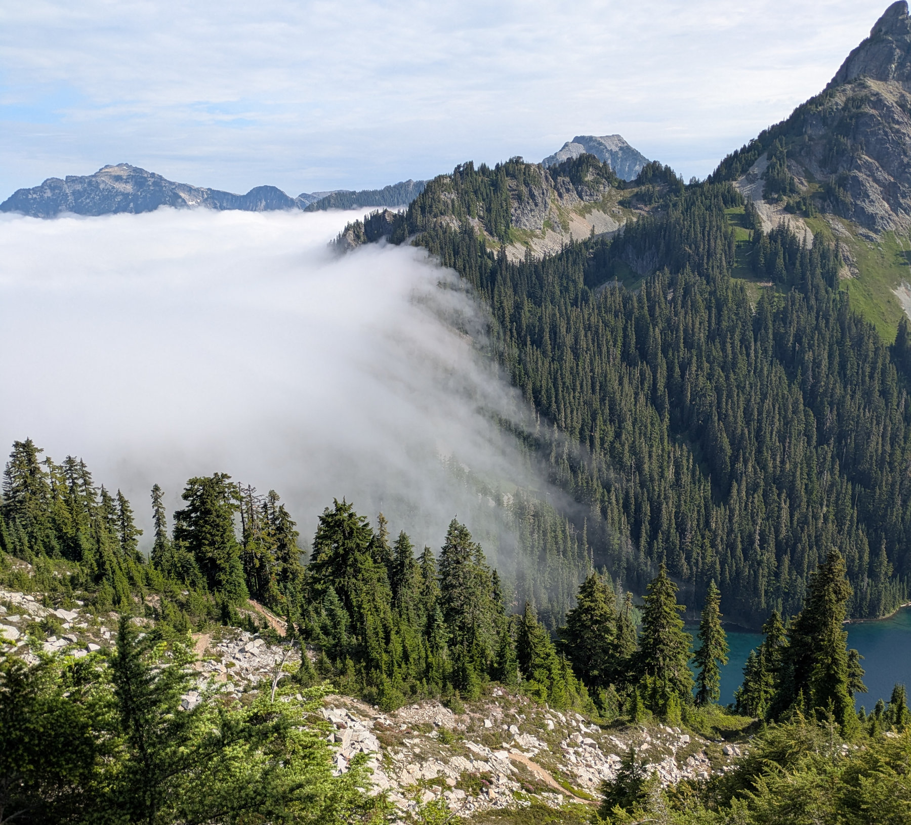 clouds pouring from edds lake to joe lake 